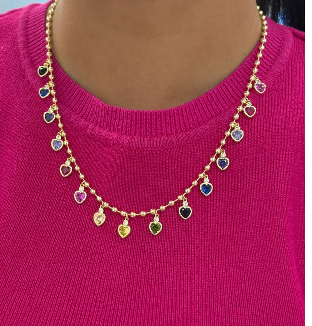 Rainbow Heart Fringe Necklace