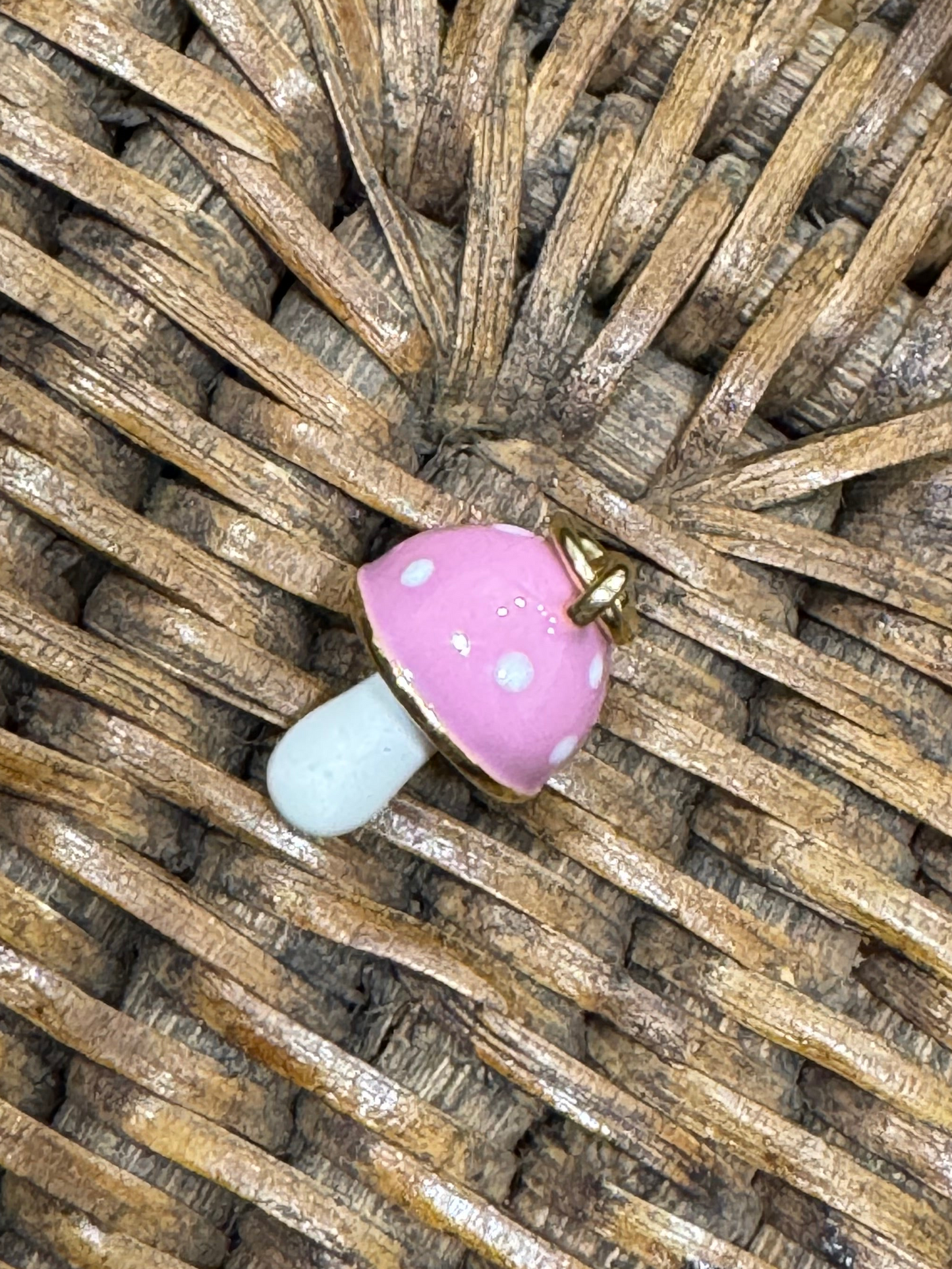 Mini Pink Enamel Mushroom Charm