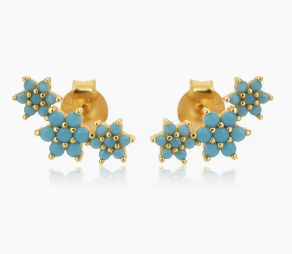 Turquoise Flower Ear Climber