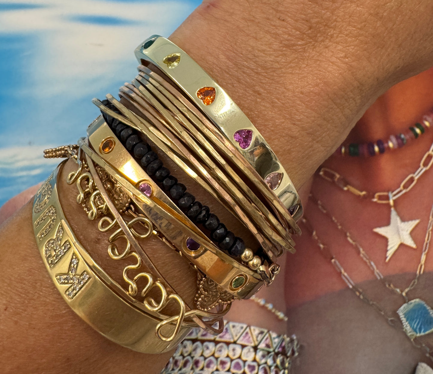 Gold Rainbow Heart Bangle