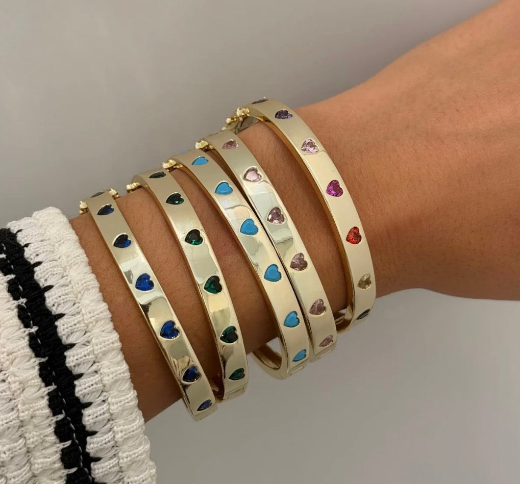 Gold and Green Heart Bangle