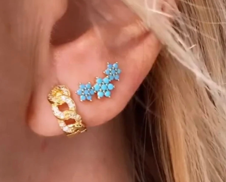 Turquoise Flower Ear Climber