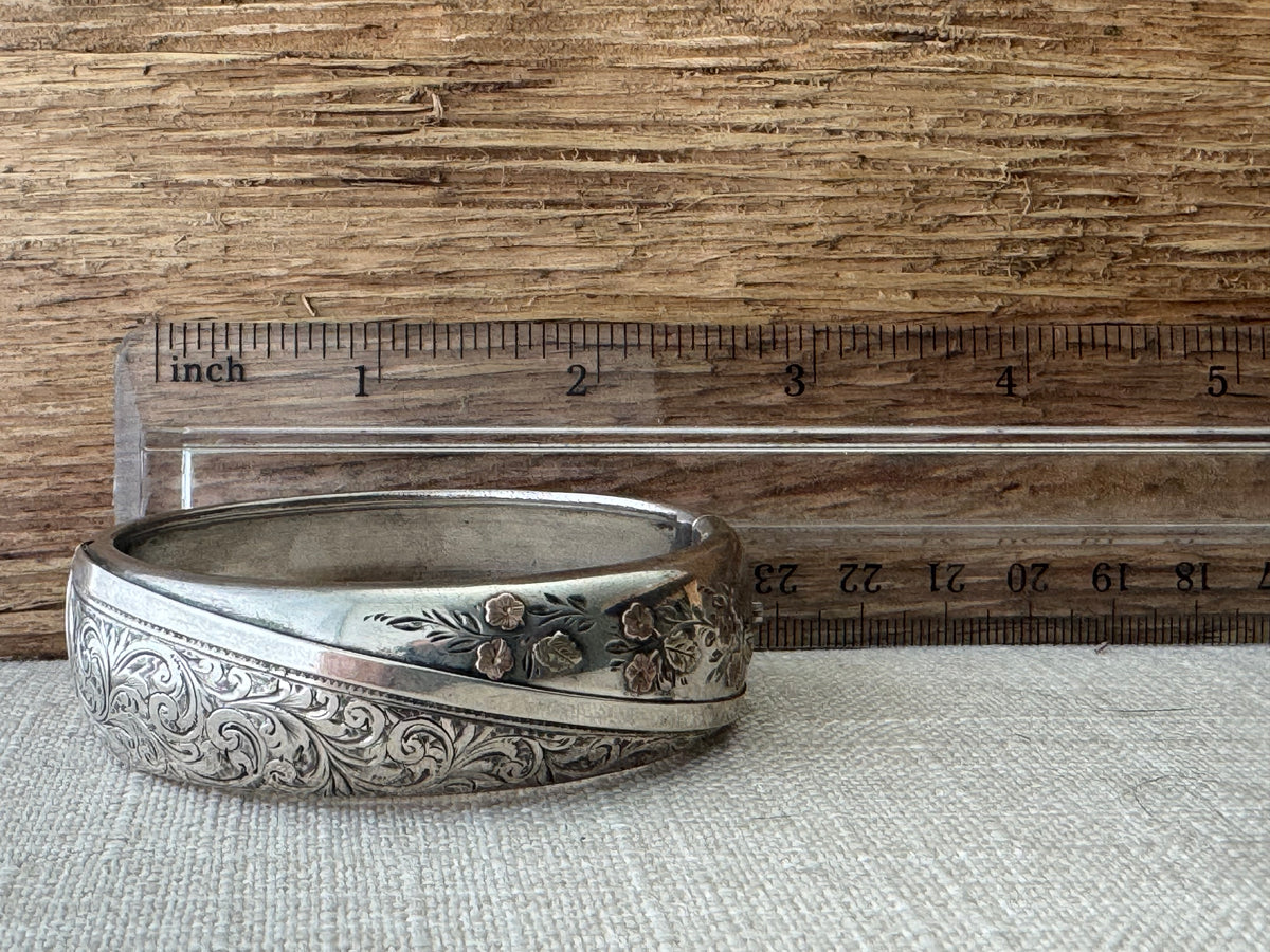 Vintage Sterling Silver Bangle with Flower Detail