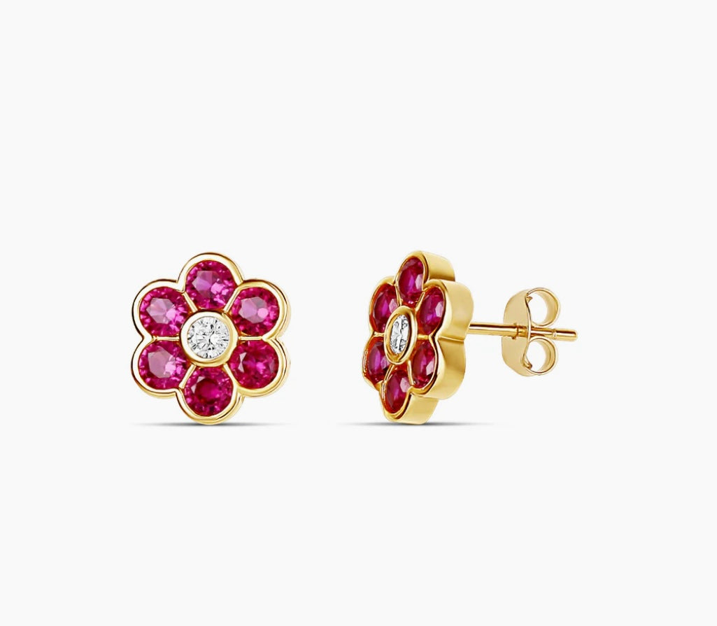 Floral Stud Hot Pink Earring