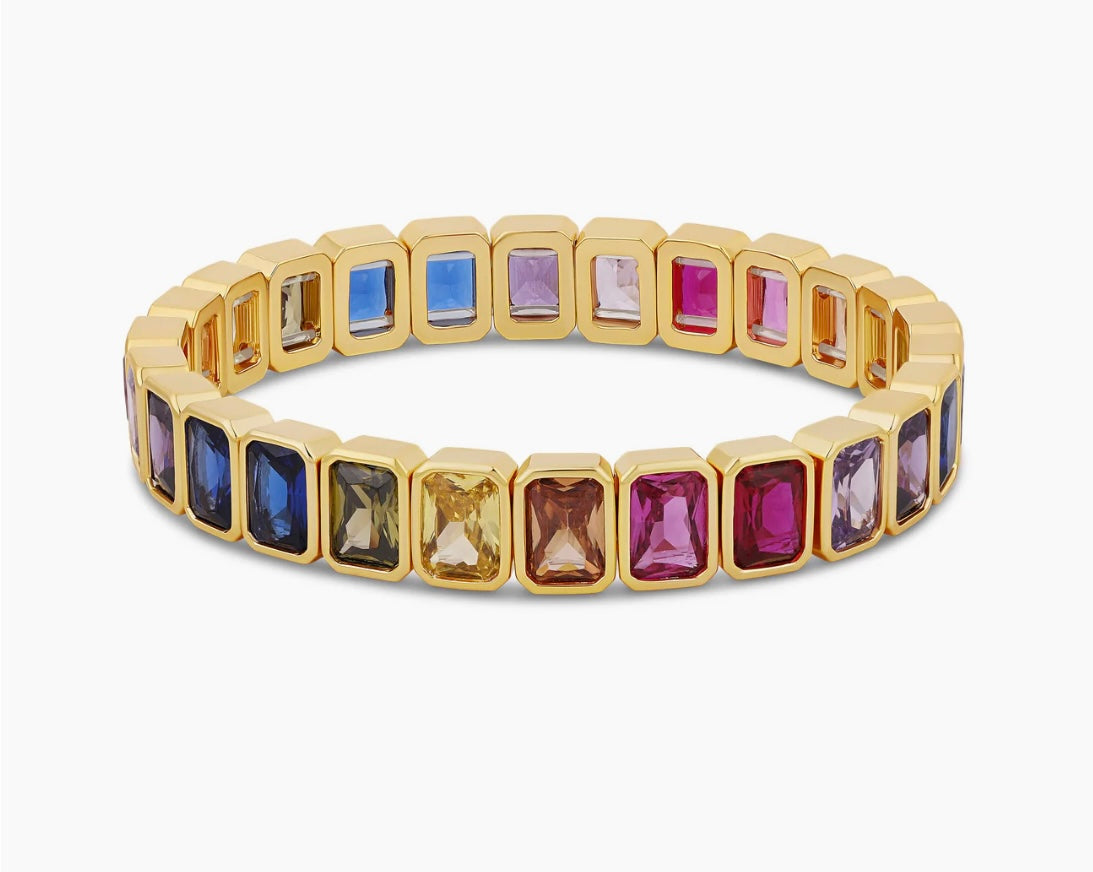 Stretch Rainbow Emerald Cut Bracelet