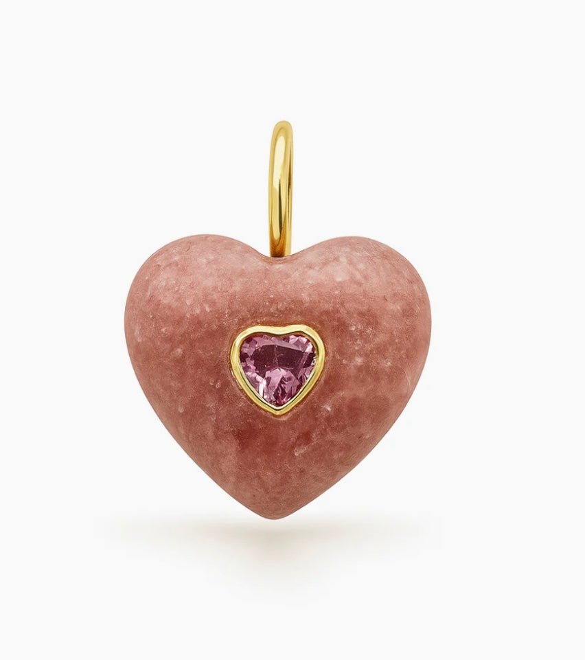 Gemstone Heart Pendants with CZ Heart Center