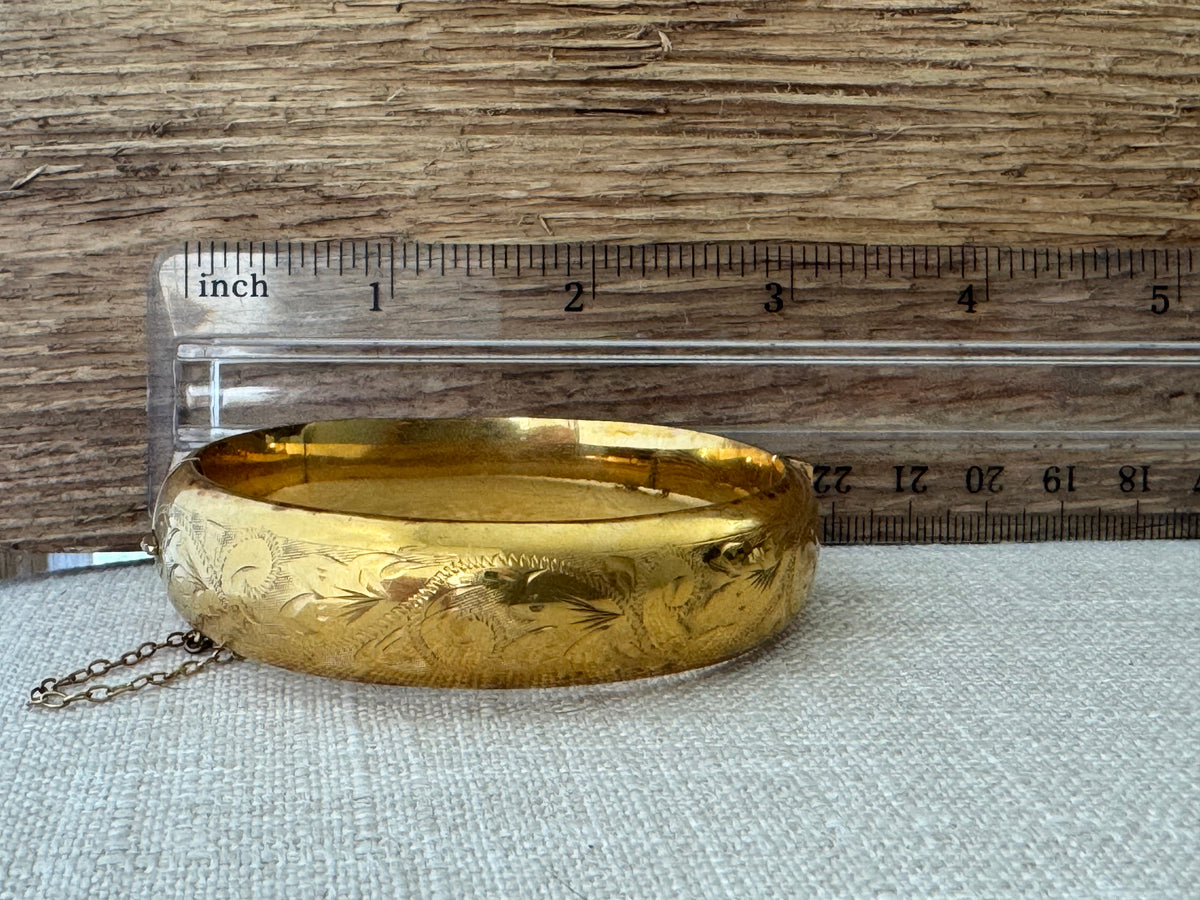 Vintage 1960’s 9K Gold Etched Bangle