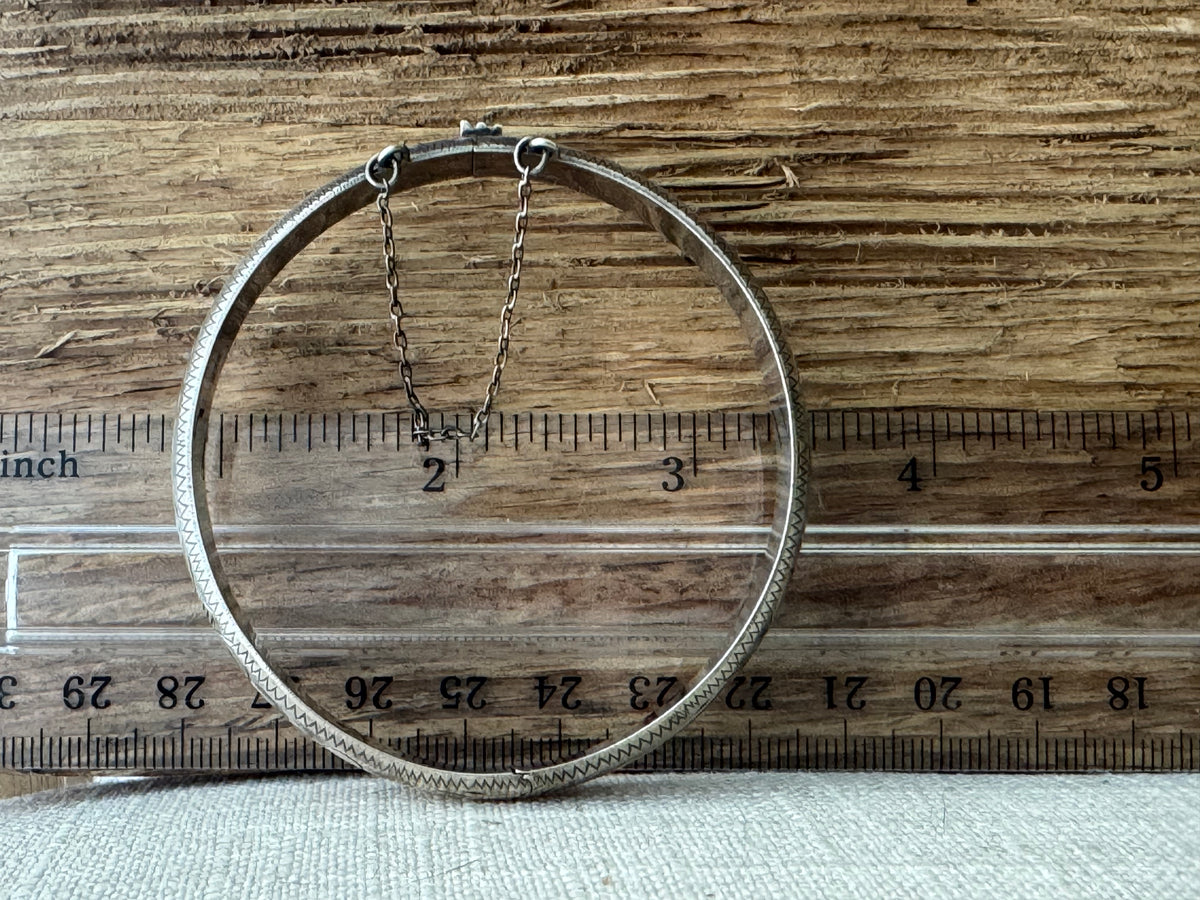 Vintage Sterling Silver Etched Narrow Bangle Bracelet