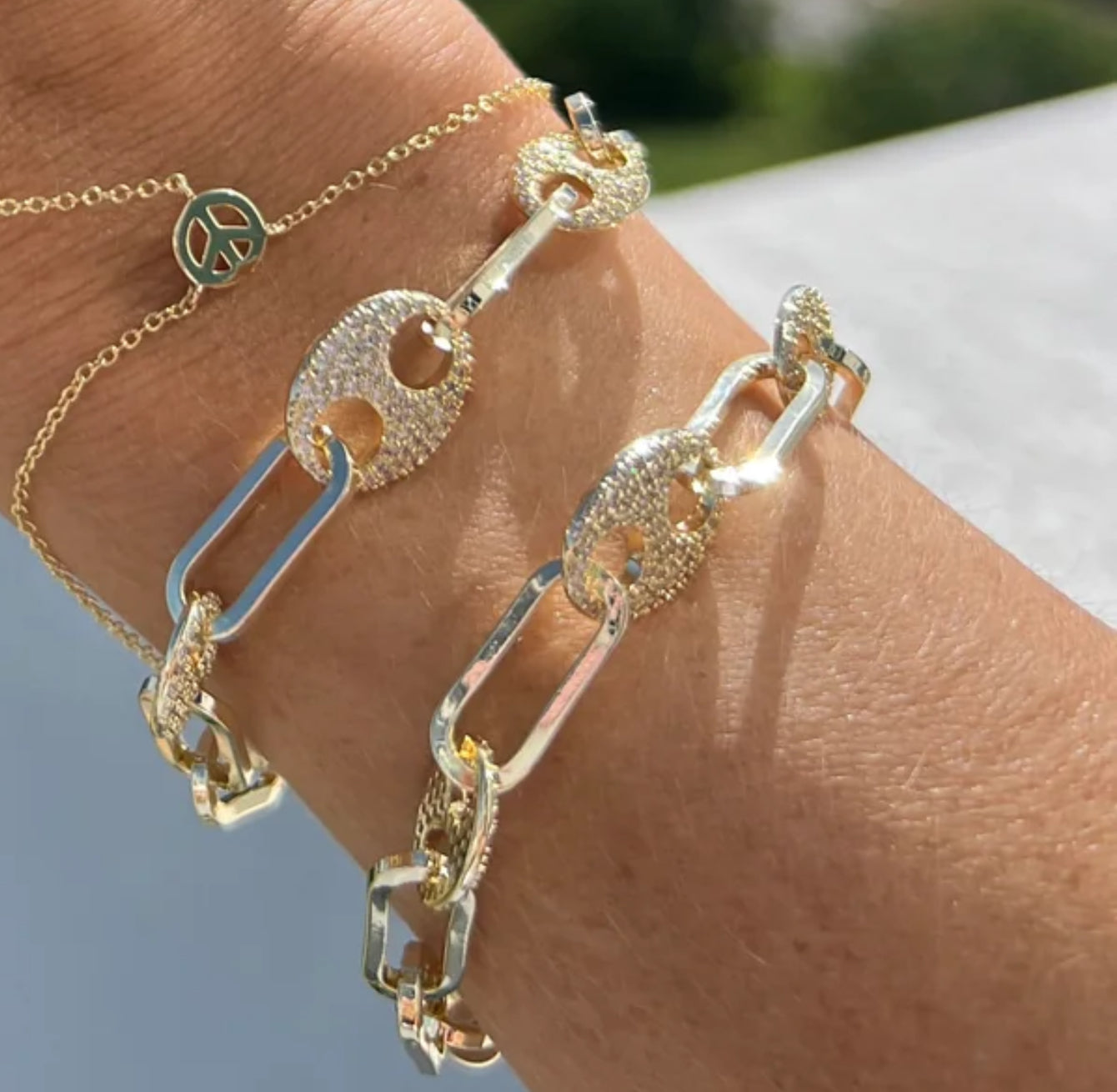 Pave Mariner Paper Clip Bracelet