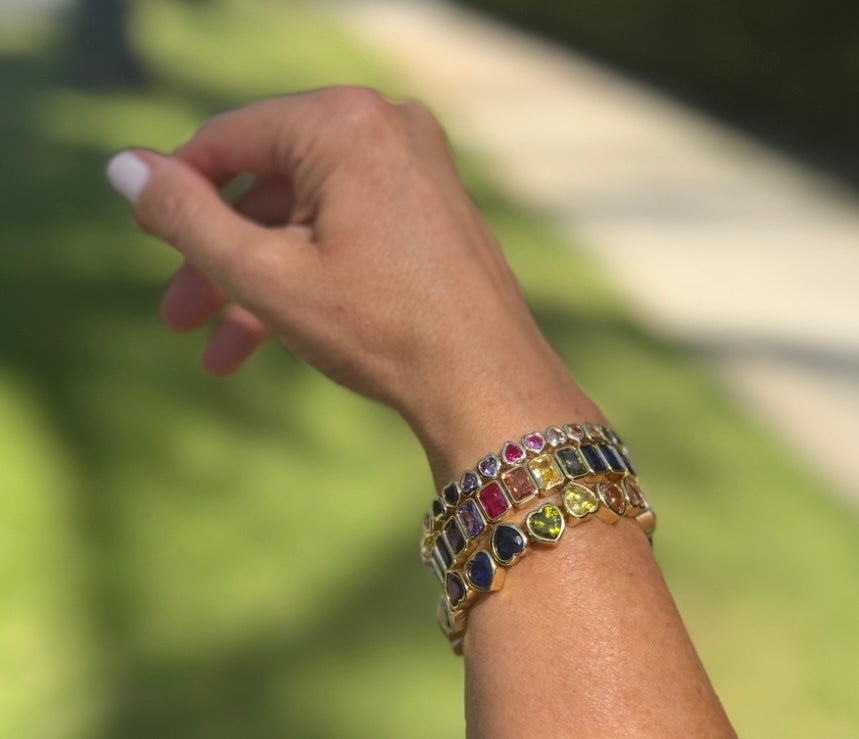 Stretch Rainbow Emerald Cut Bracelet