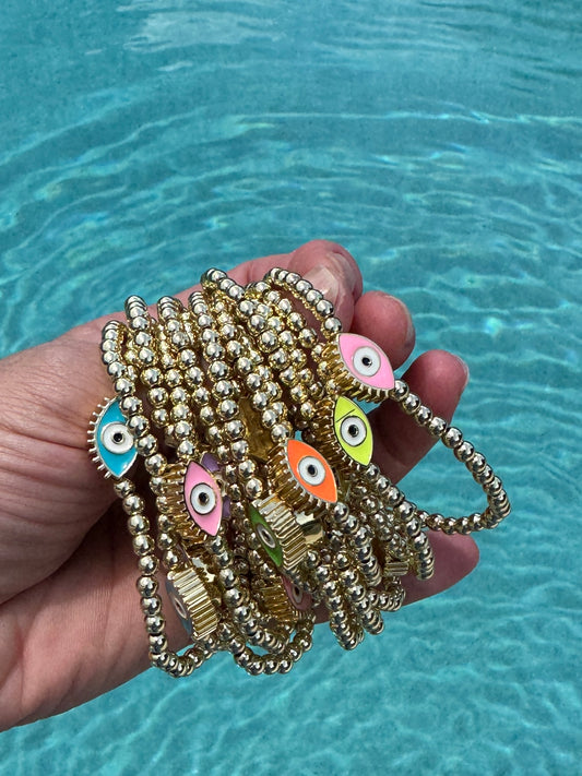 Gold Beaded Evil Eye Bracelet