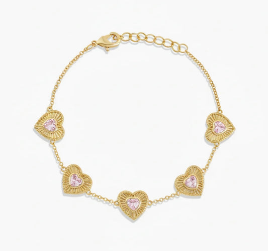 Fluted Gemstone Heart Bracelet Pink
