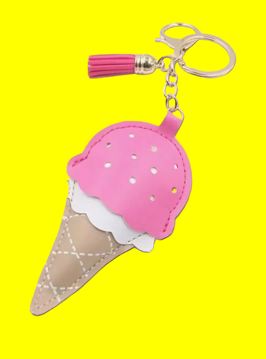 Leather Ice Cream Cone Keychain
