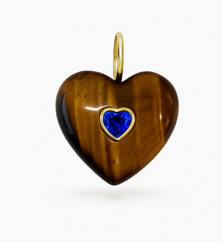 Gemstone Heart Pendants with CZ Heart Center