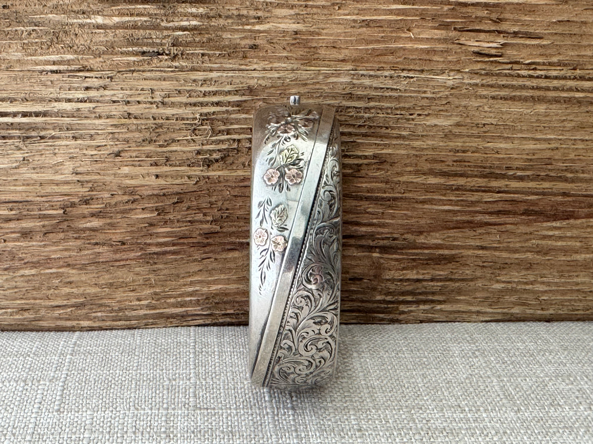 Vintage Sterling Silver Bangle with Flower Detail