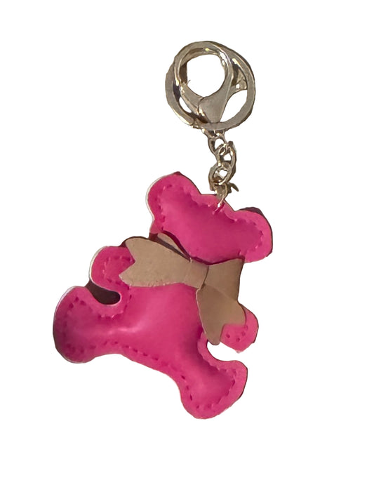 Hot Pink Leather Teddy Bear Keychain