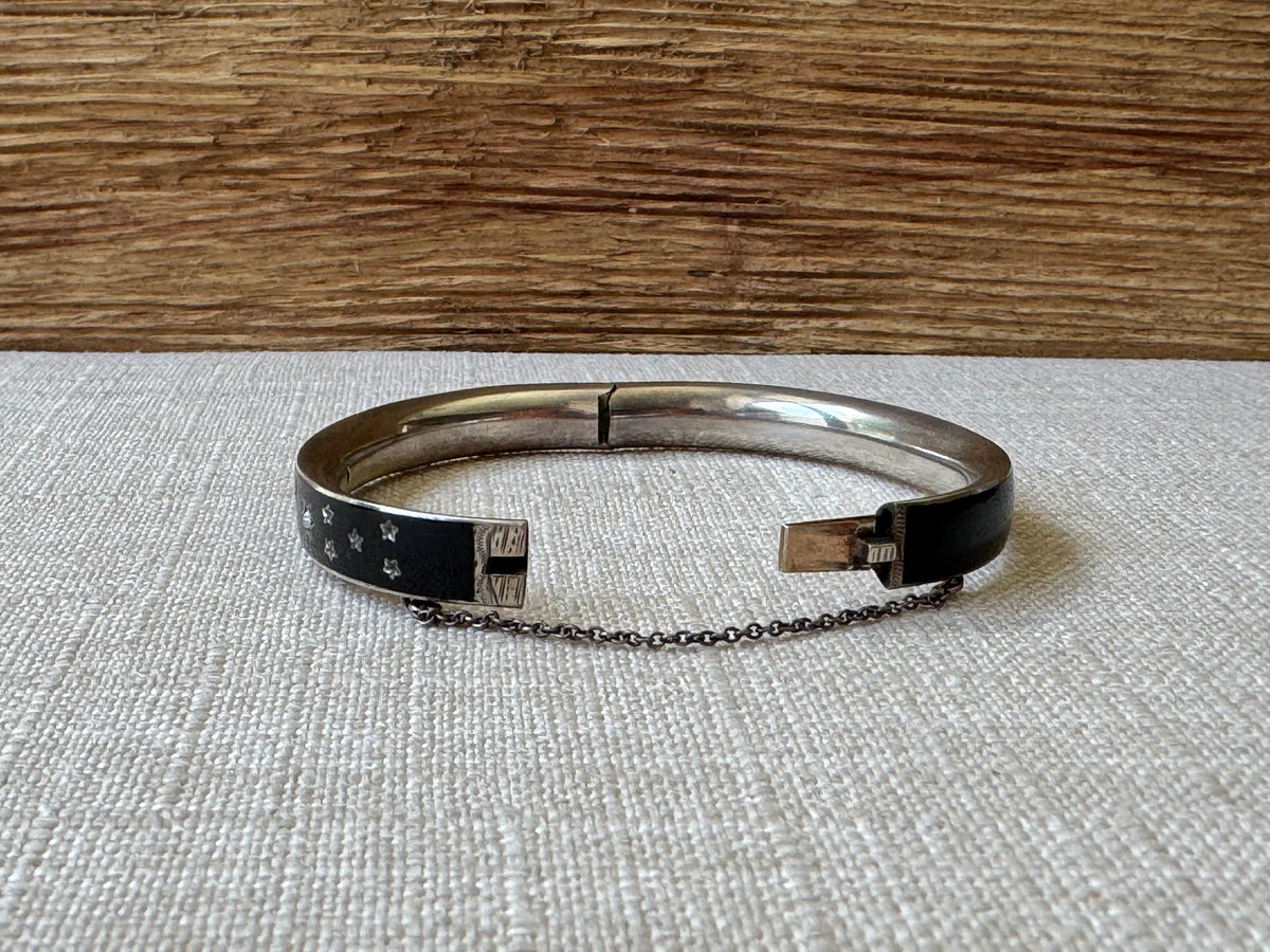 Petite Black Enamel and Sterling Silver Mourning Bangle Bracelet