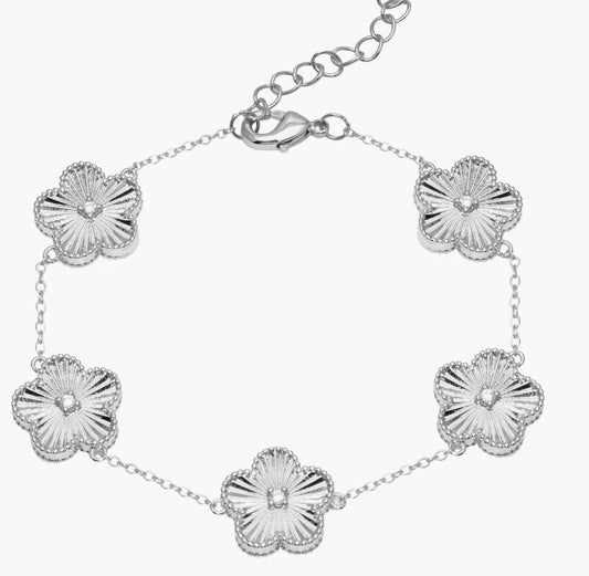 Fluted Silver Flower Bracelet