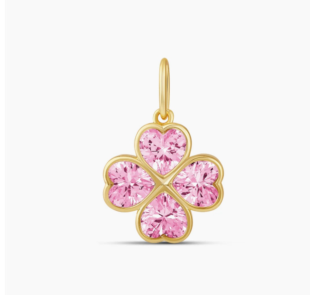 Pink Clover Heart Charm