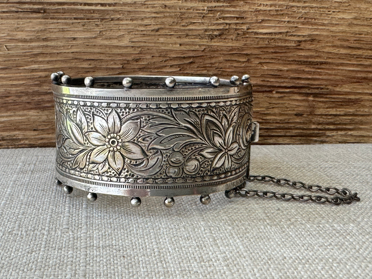 Silver Bangle Bracelet with Cannonball Edge