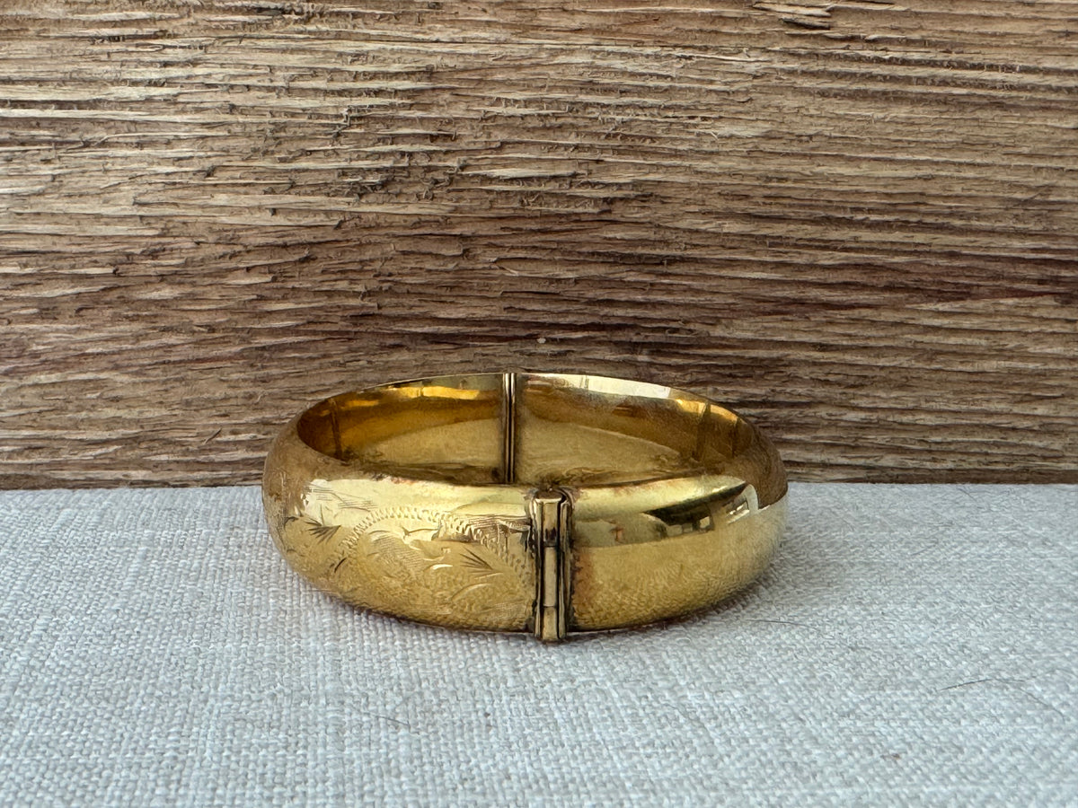 Vintage 1960’s 9K Gold Etched Bangle