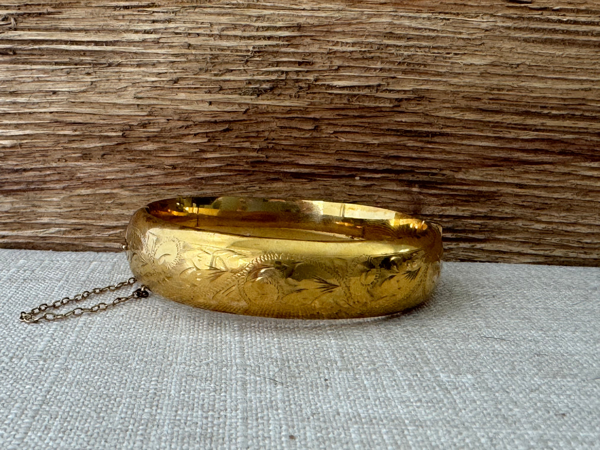 Vintage 1960’s 9K Gold Etched Bangle
