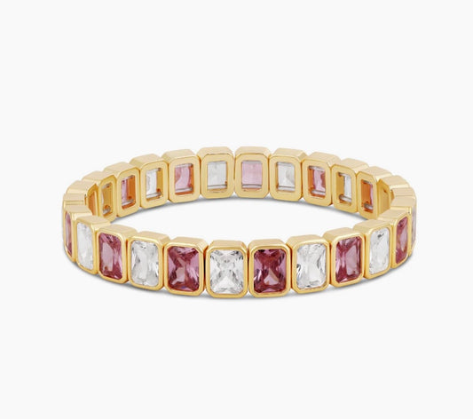 Emerald Cut Crystal and Pink Stretch Bracelet