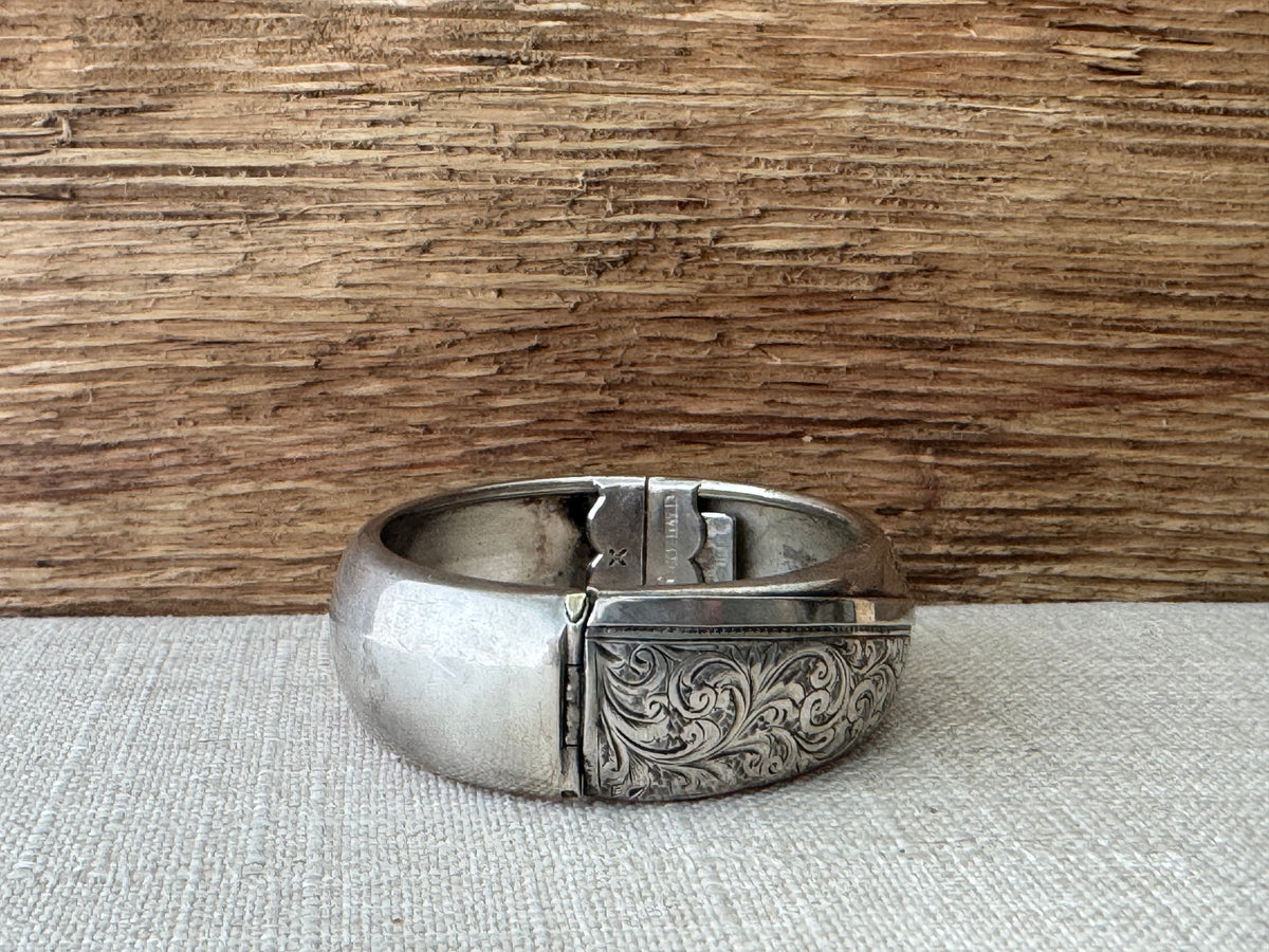 Vintage Sterling Silver Bangle with Flower Detail