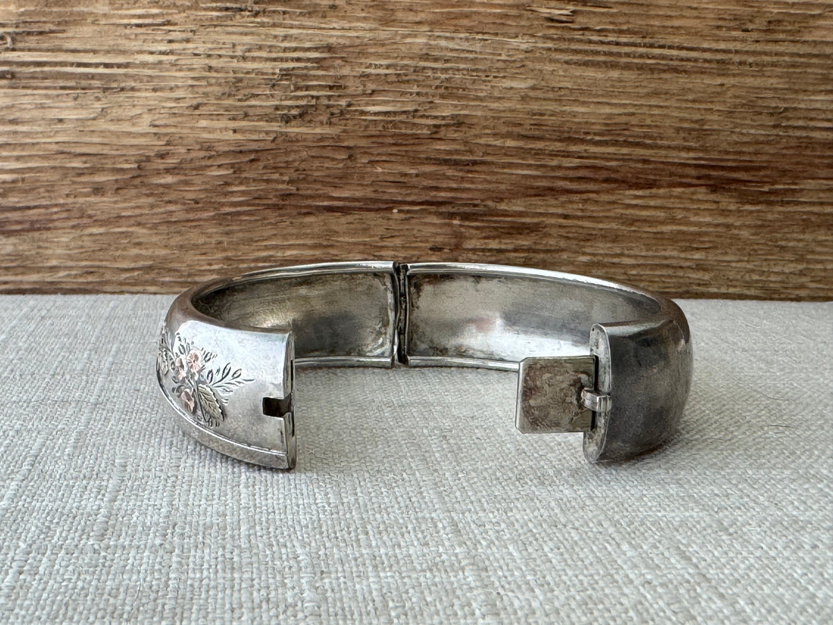 Vintage Sterling Silver Bangle with Flower Detail