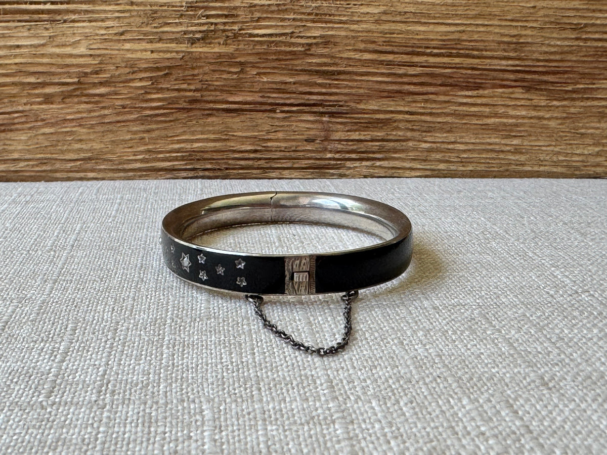 Petite Black Enamel and Sterling Silver Mourning Bangle Bracelet