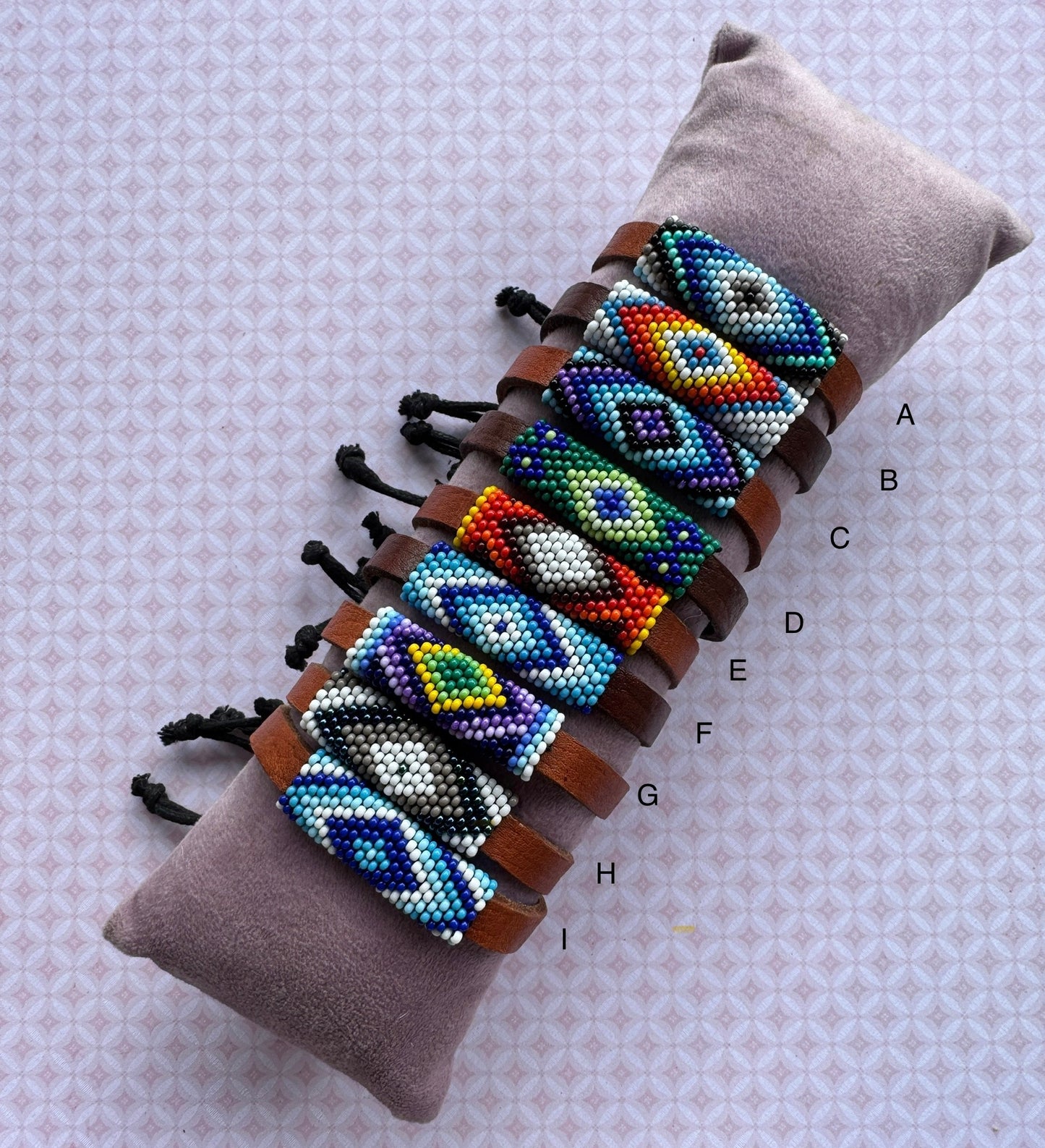 Hand Beaded Leather Cinch Bracelets