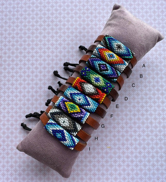 Hand Beaded Leather Cinch Bracelets