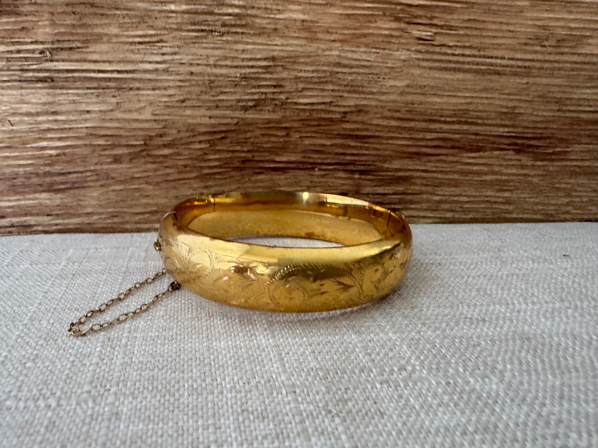 Vintage 1960’s 9K Gold Etched Bangle