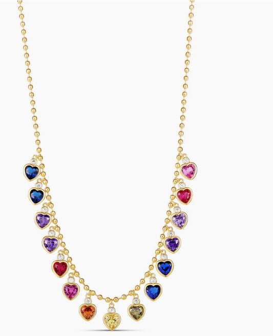 Rainbow Heart Fringe Necklace