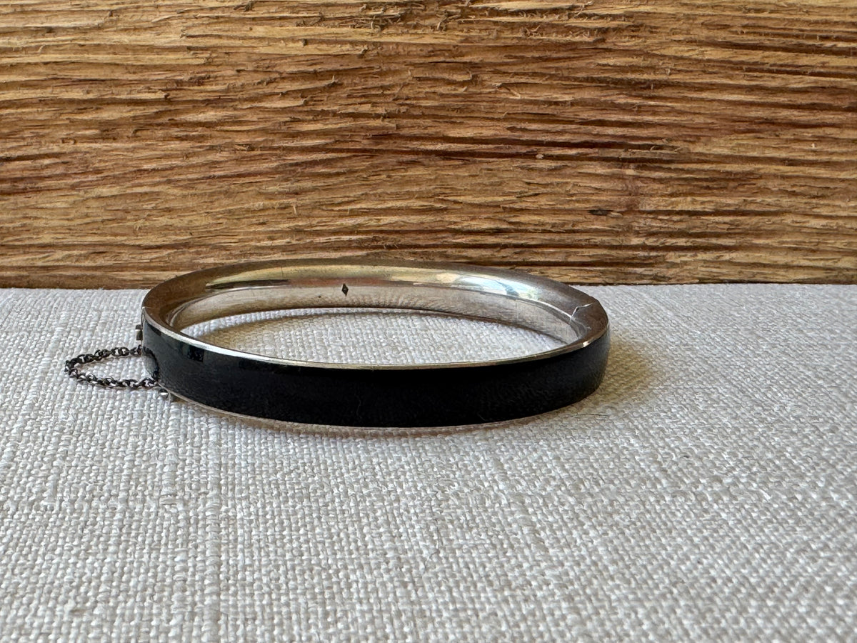 Petite Black Enamel and Sterling Silver Mourning Bangle Bracelet