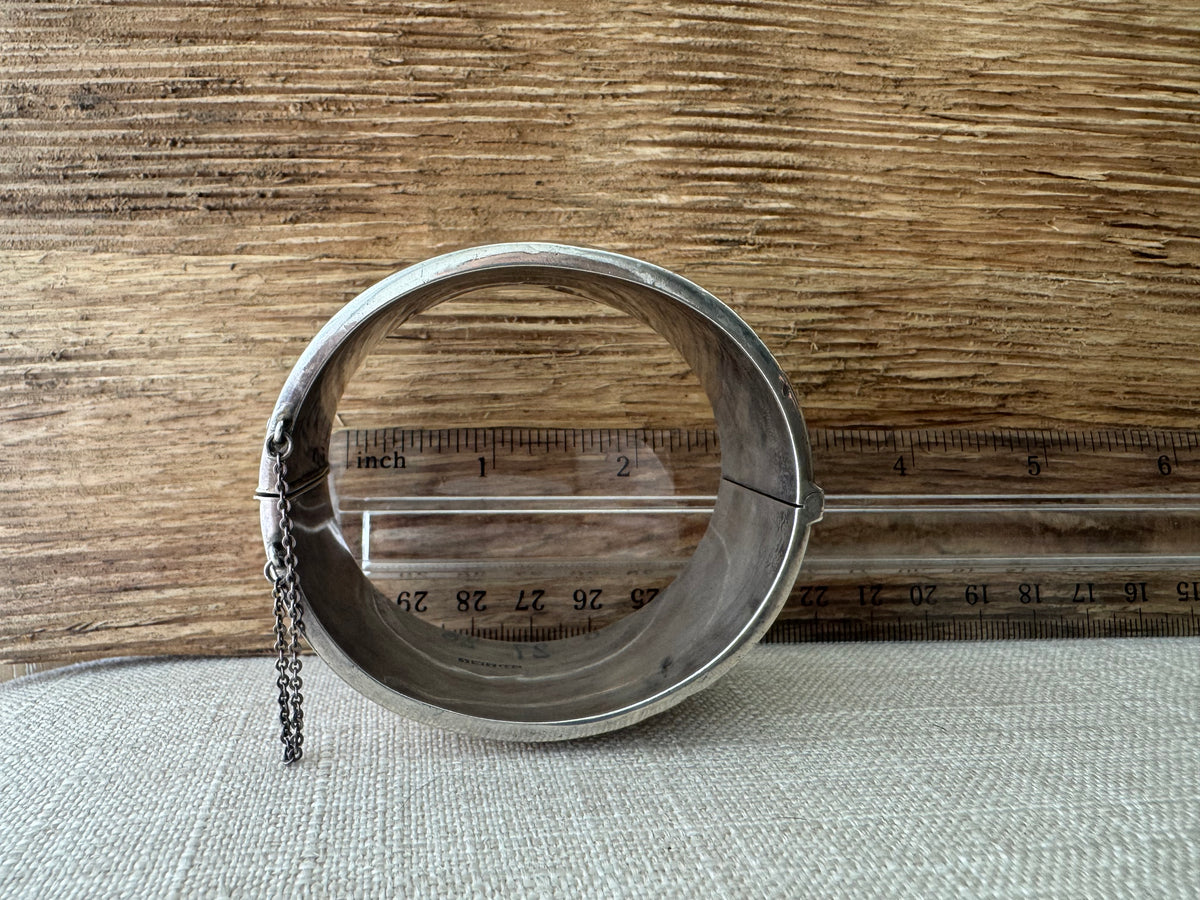 Thick Etched Sterling Silver Bangle Bracelet