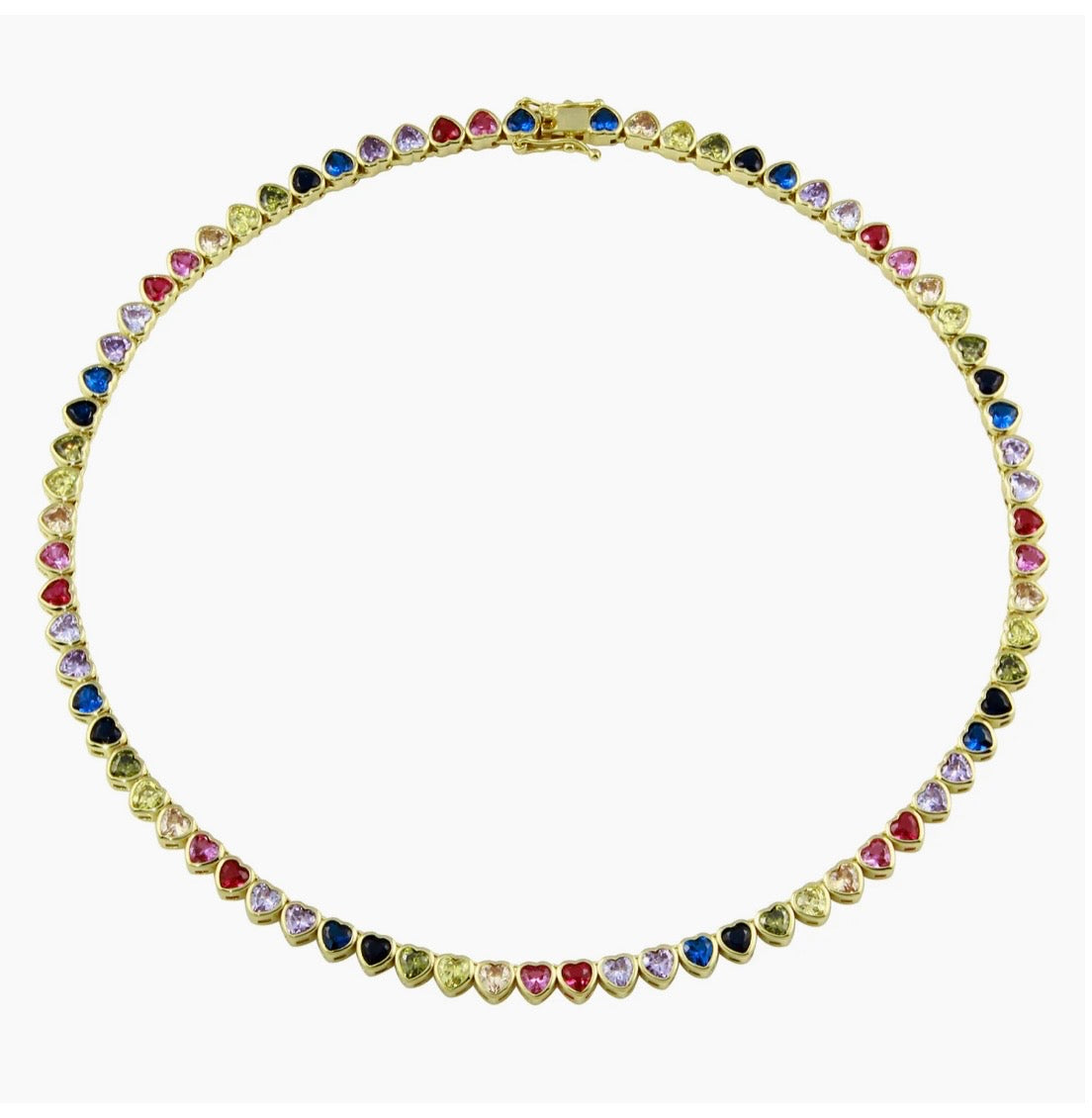 Rainbow Heart Tennis Necklace