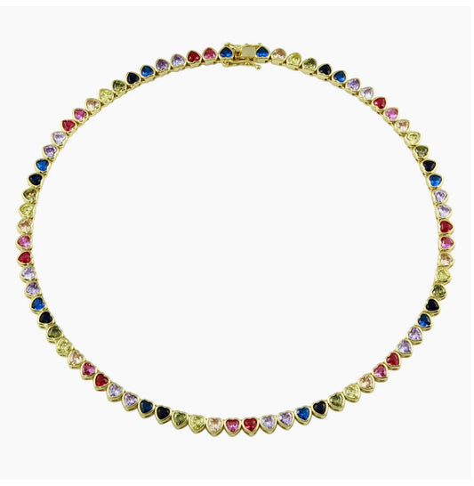 Rainbow Heart Tennis Necklace