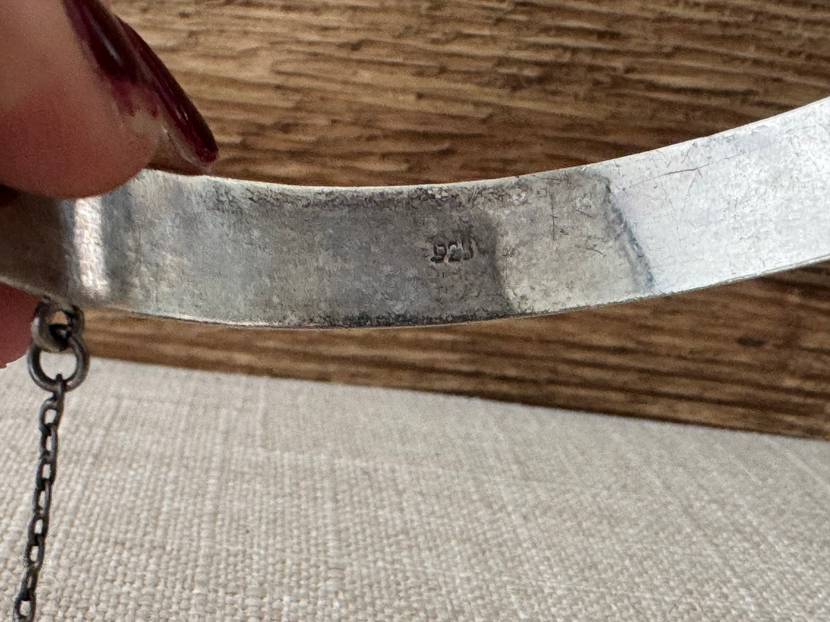 Vintage Sterling Silver Etched Narrow Bangle Bracelet
