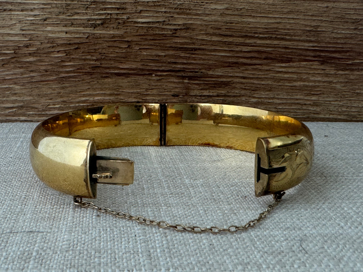 Vintage 1960’s 9K Gold Etched Bangle