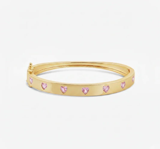 Gold and Baby Pink Heart Bangle
