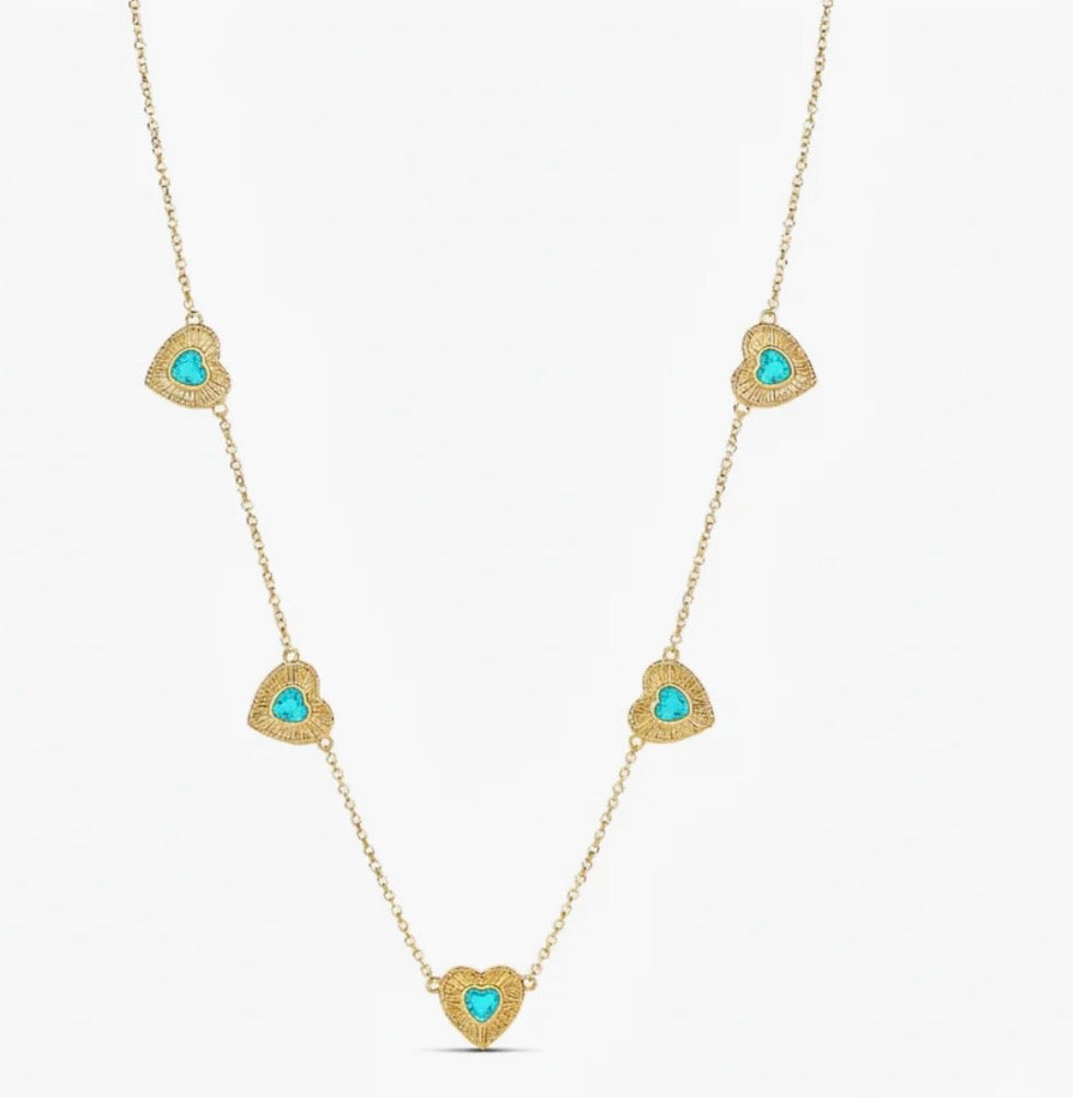 Fluted Gemstone Heart Necklace Turquoise