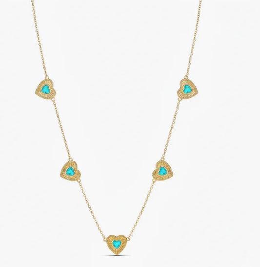 Fluted Gemstone Heart Necklace Turquoise