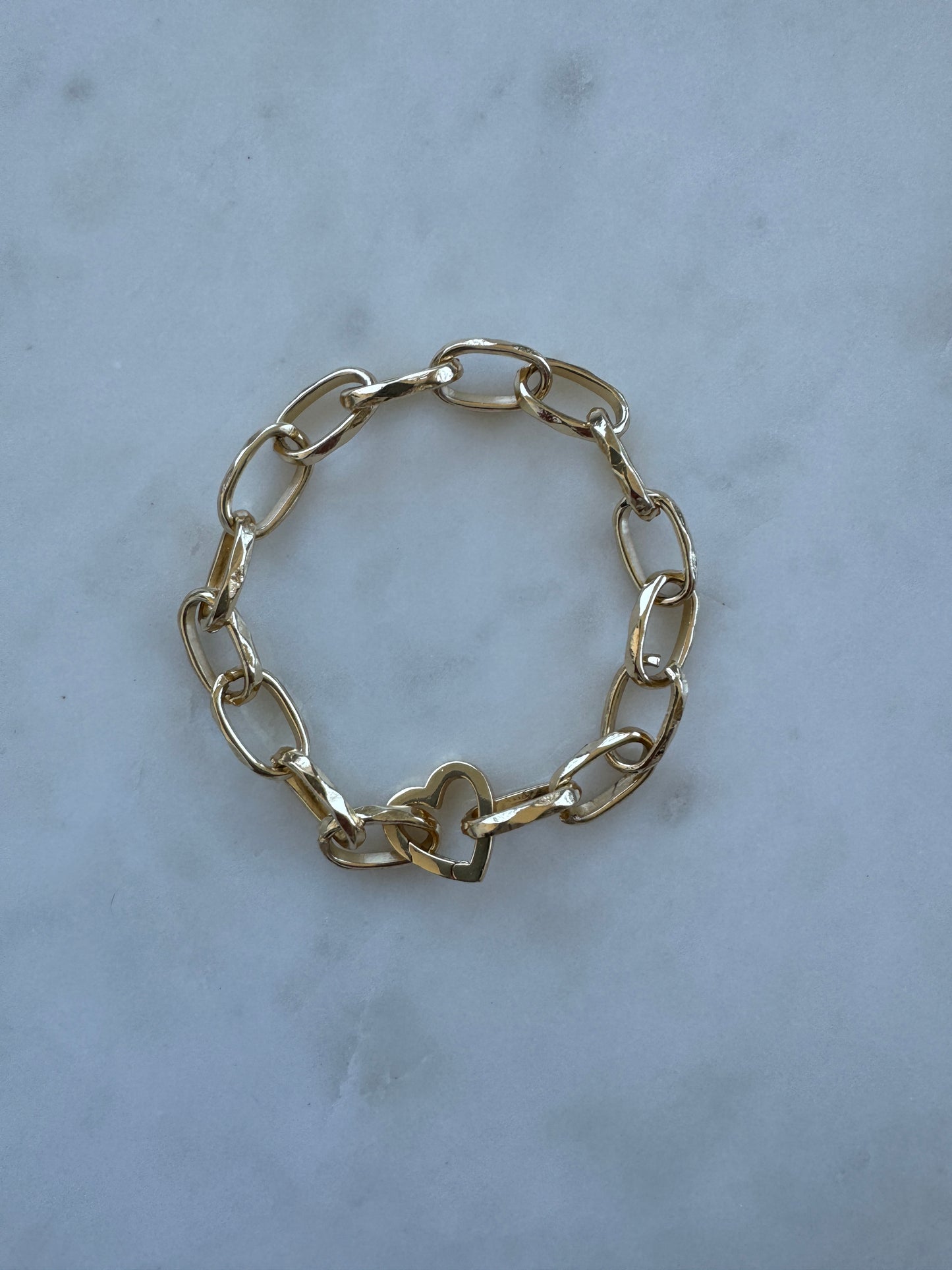 Hammered Chain Link Bracelet with Heart Clasp