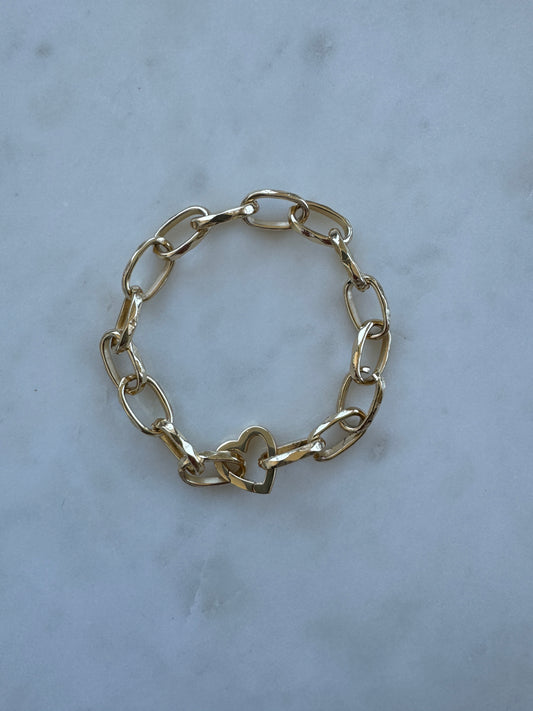 Hammered Chain Link Bracelet with Heart Clasp