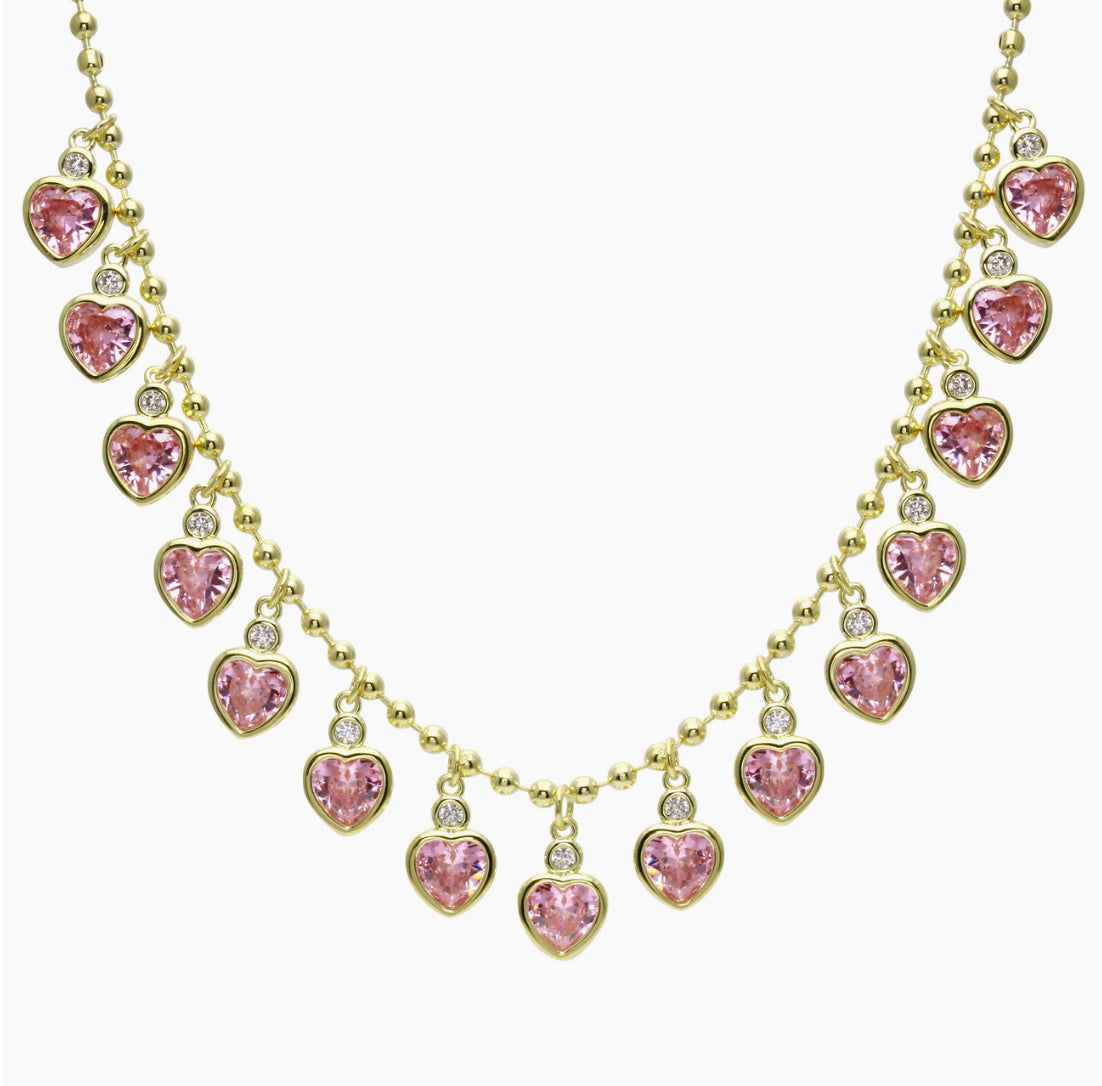 Pink Heart Fringe Necklace