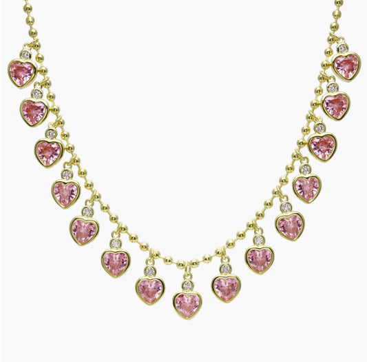Pink Heart Fringe Necklace