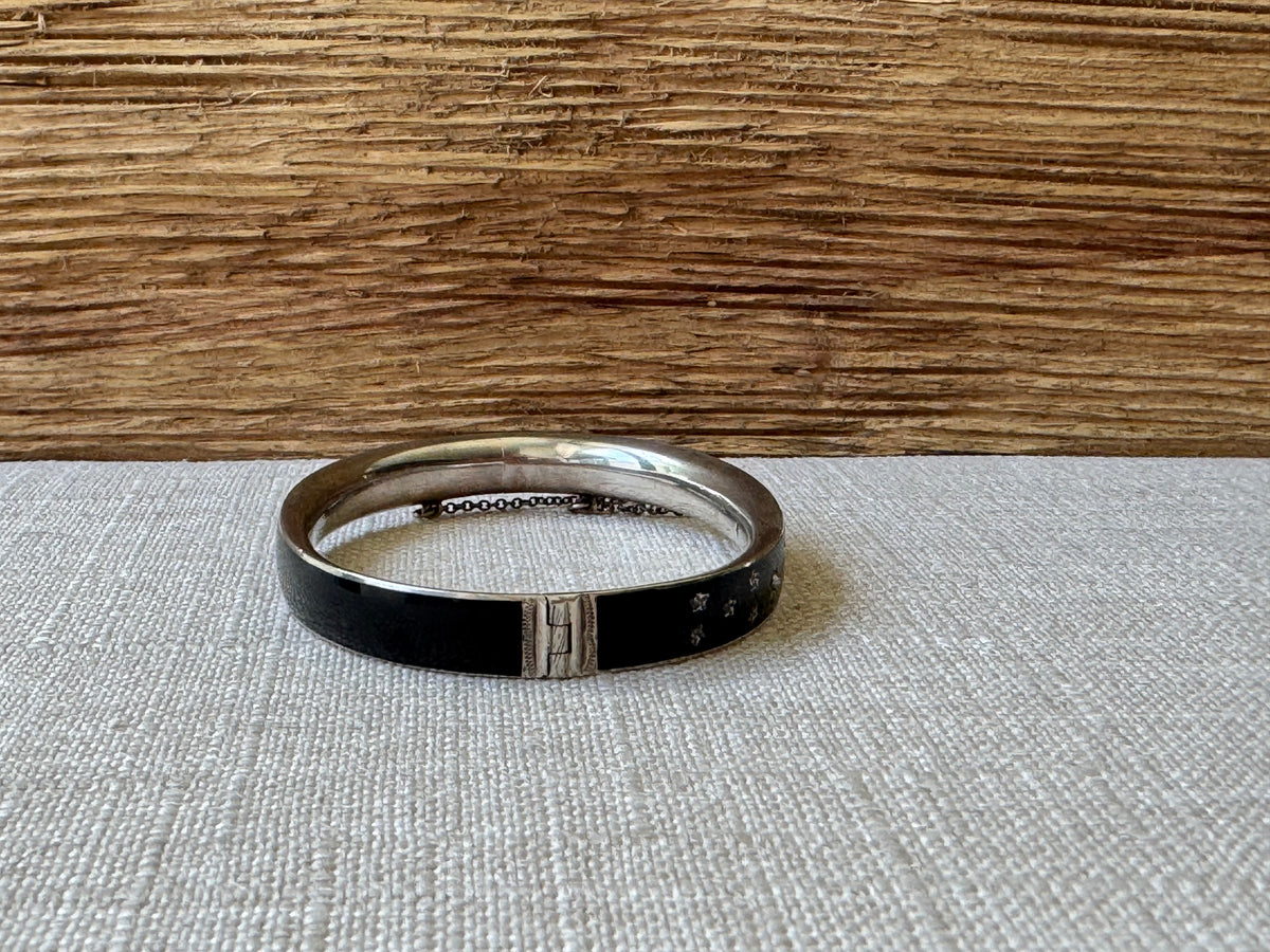 Petite Black Enamel and Sterling Silver Mourning Bangle Bracelet