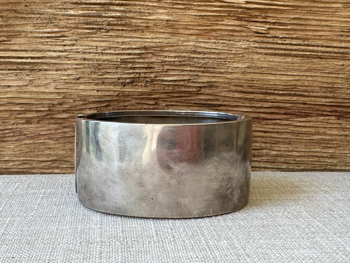 Vintage Sterling Silver Bangle Bracelet with Triple Flower Rings