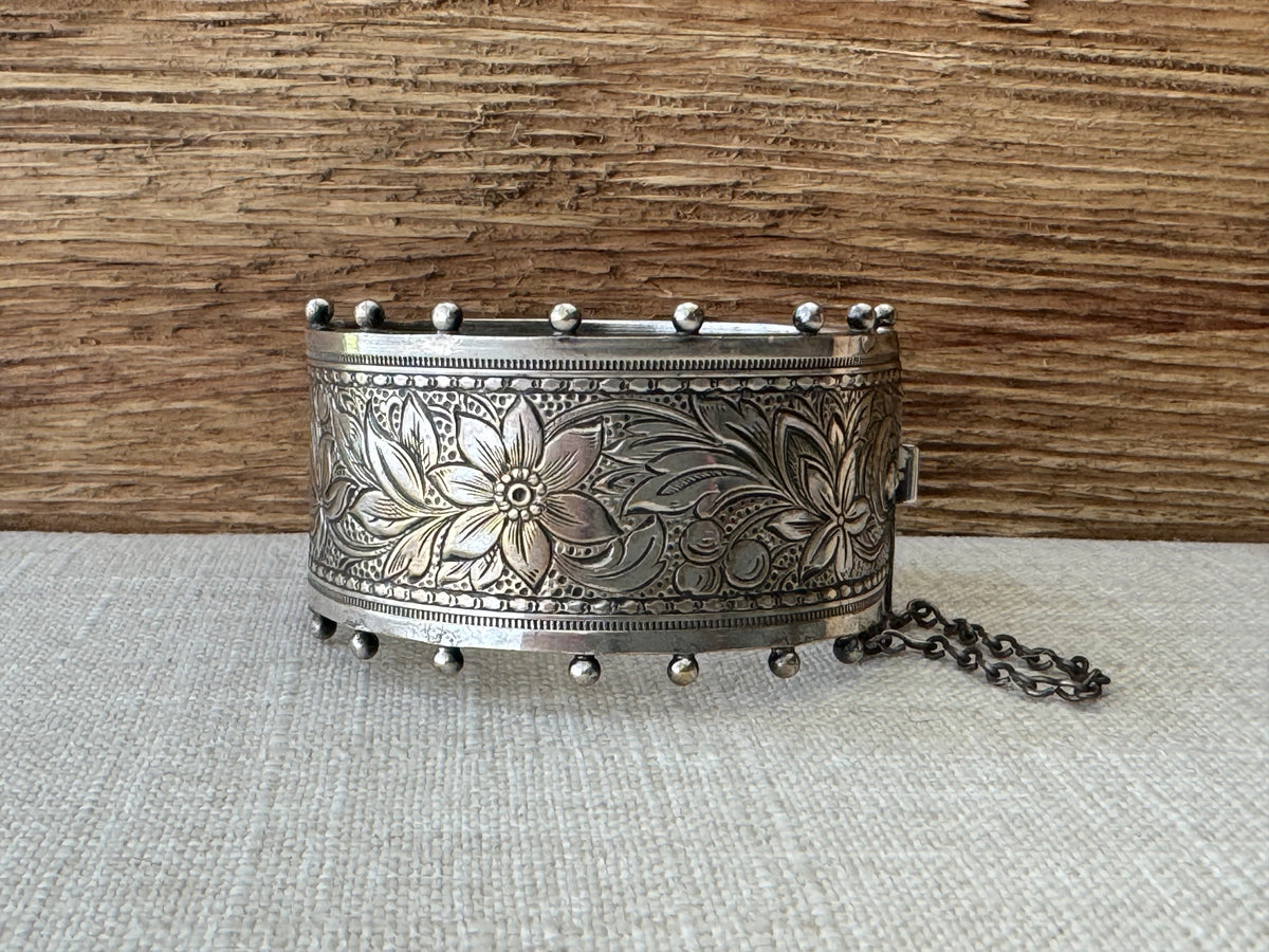 Silver Bangle Bracelet with Cannonball Edge